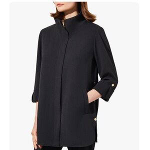 Ming Wang Black Straight Longline Blouse Topper with Zip & Snap Sleeves – Size M